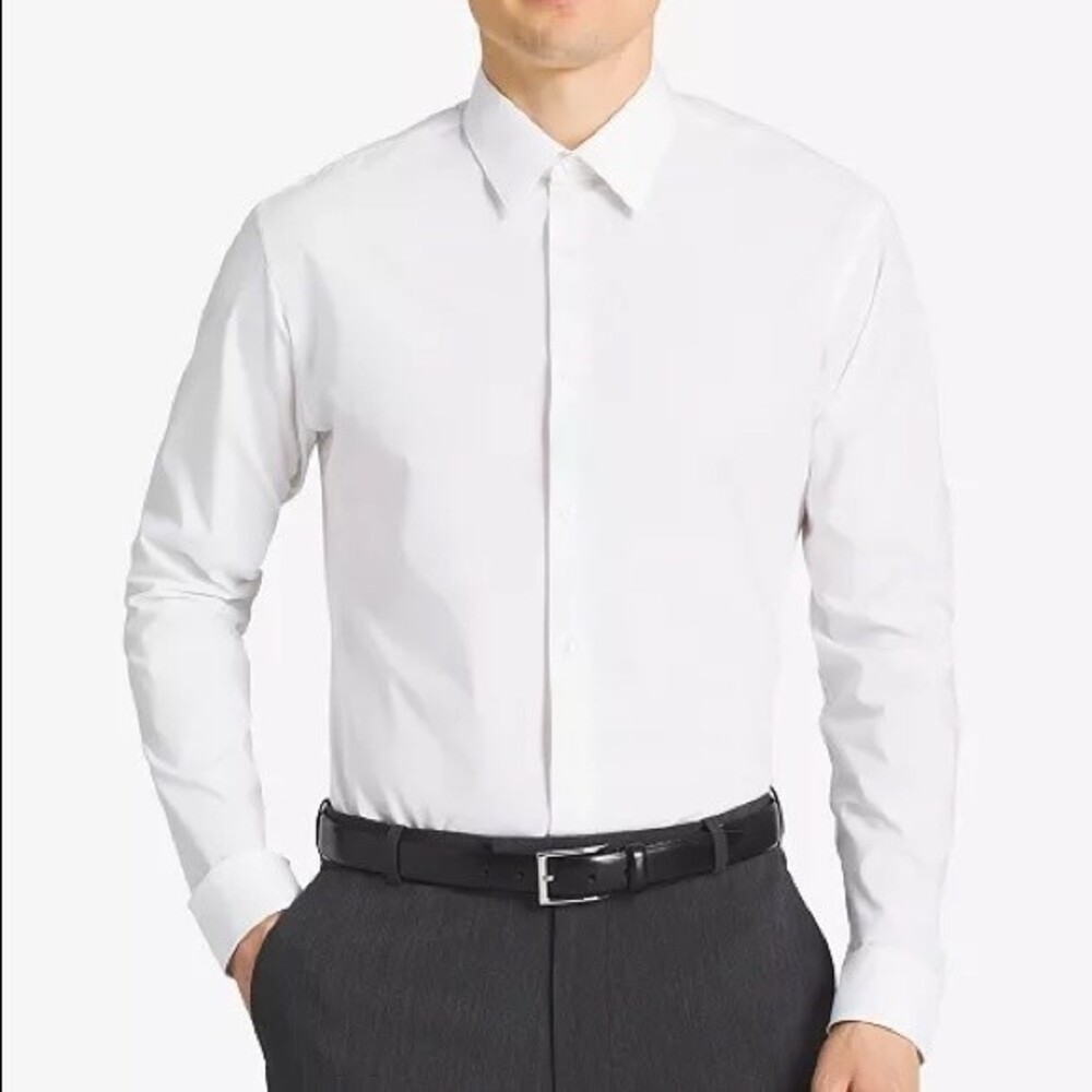 Calvin Klein Men's Slim Fit Non Iron Point Collar Dress Shirt White Size L